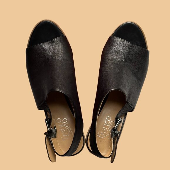 Franco Sarto Harbor Sandal Open Toe Slingback 8.5 M Buckle Shoe Black Asymmetric - Picture 2 of 12